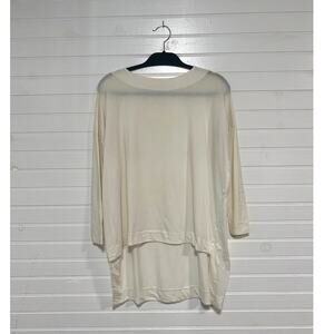 Matthildur Modern Basic Dolman Long Sleeve Cream Top Hi Lo Hem Stretch Lagenlook
